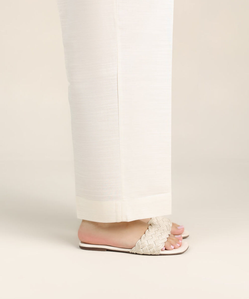 Women's Pret Khaddar Off White Solid Straight Pants