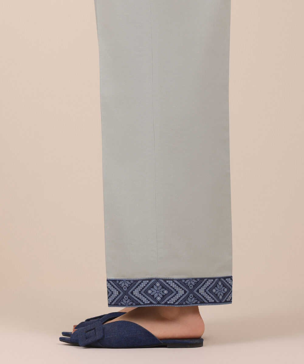 Women's Unstitched Cotton Solid Grey Trousers