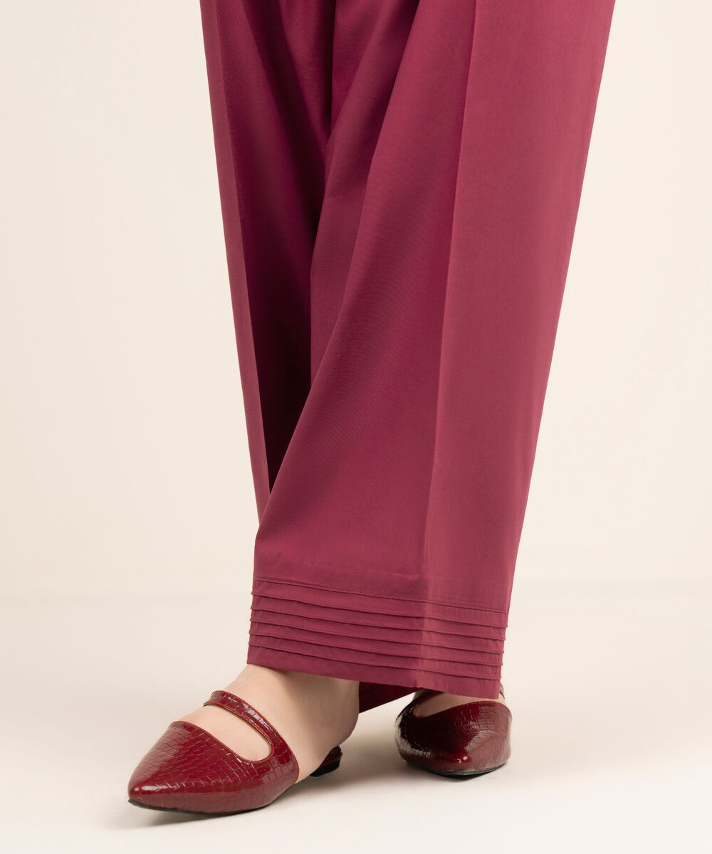 Women's RTW Cambric Solid Red Farshi Shalwar