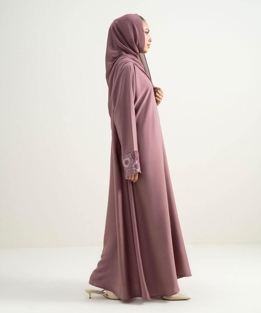 Women's Pink Embellished Abaya Set