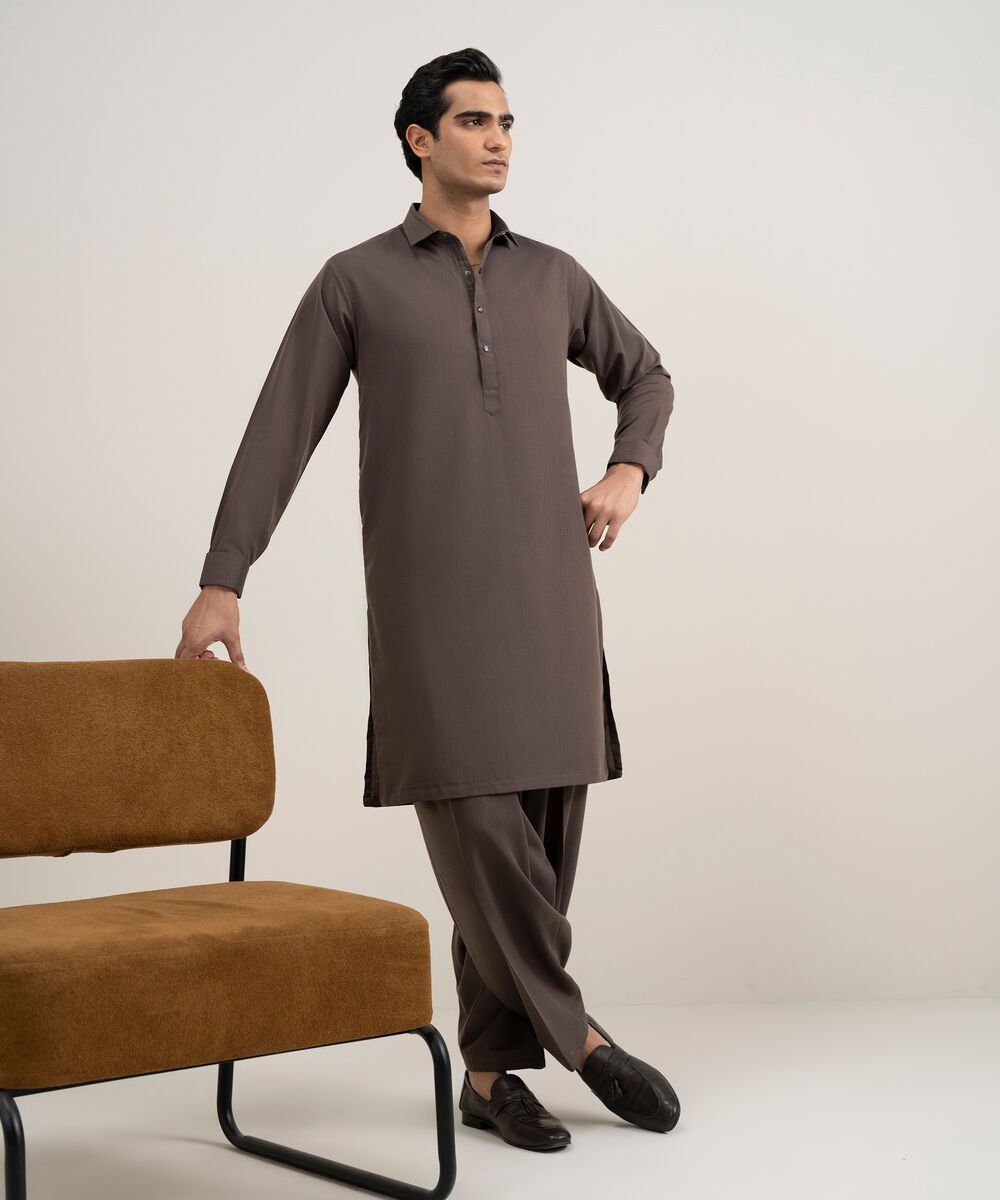Men's Stitched Luxury Wash and Wear Brown Suit