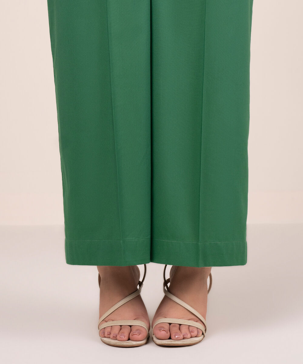 Women's RTW Cotton Viscose Solid Green Culottes