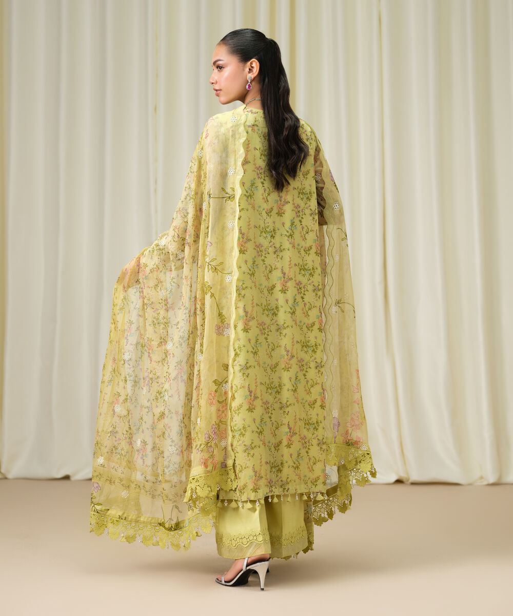 Women's Unstitched Blended Chiffon Embroidered Yellow  3 Piece Suit