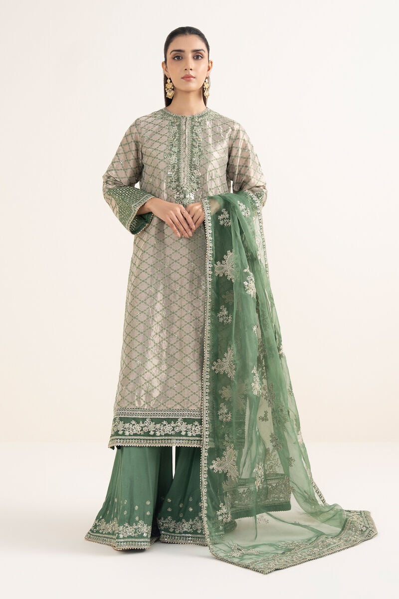 3 Piece - Embroidered Zari Jamawar Suit