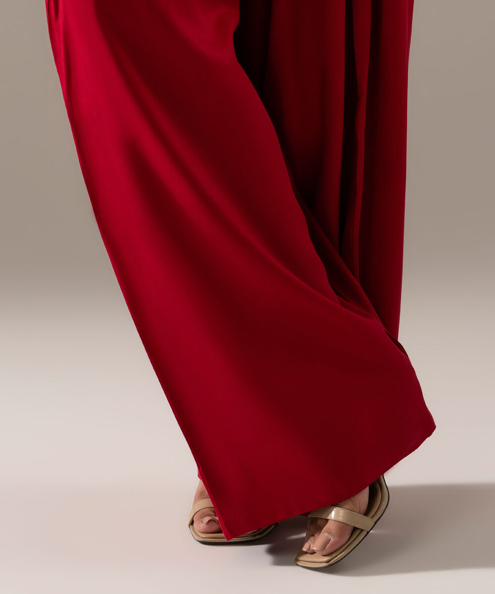 Women's RTW Bedford Solid Red Farshi Shalwar