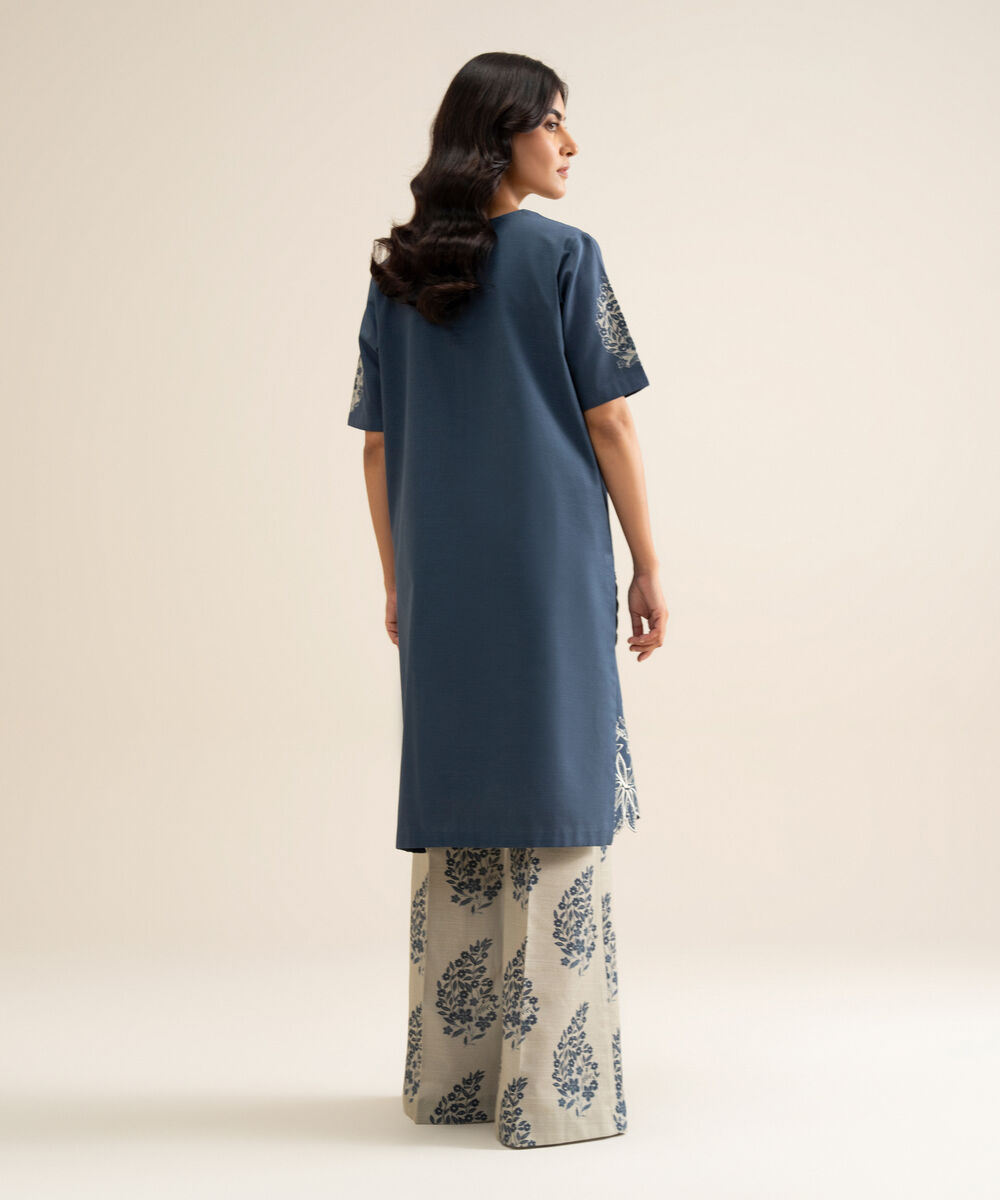 Women's Unstitched Light Khaddar Embroidered Blue 2 Piece Suit