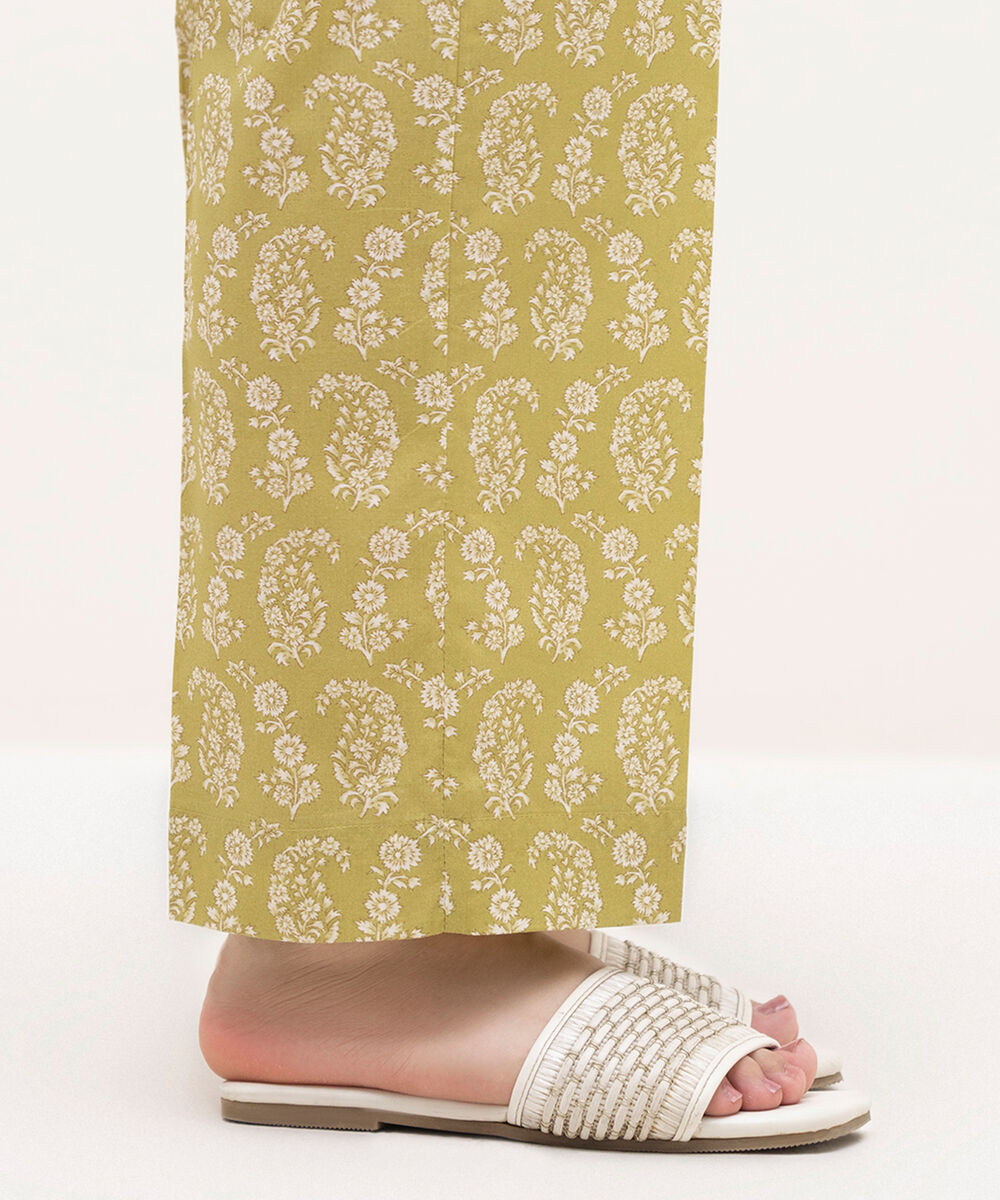 Women's RTW Cambric Yellow Printed Straight Pants