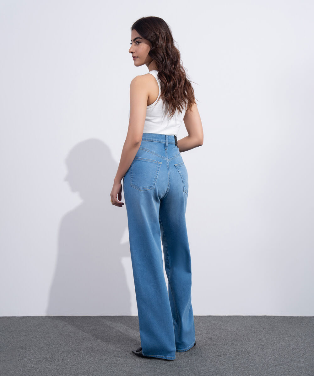 Women's Western Mid Blue Wash High Rise Straight Jeans