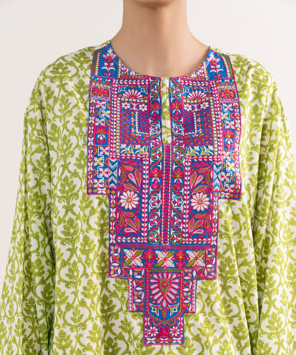 Women's RTW Lawn Green Embroidered 3 Piece Suit