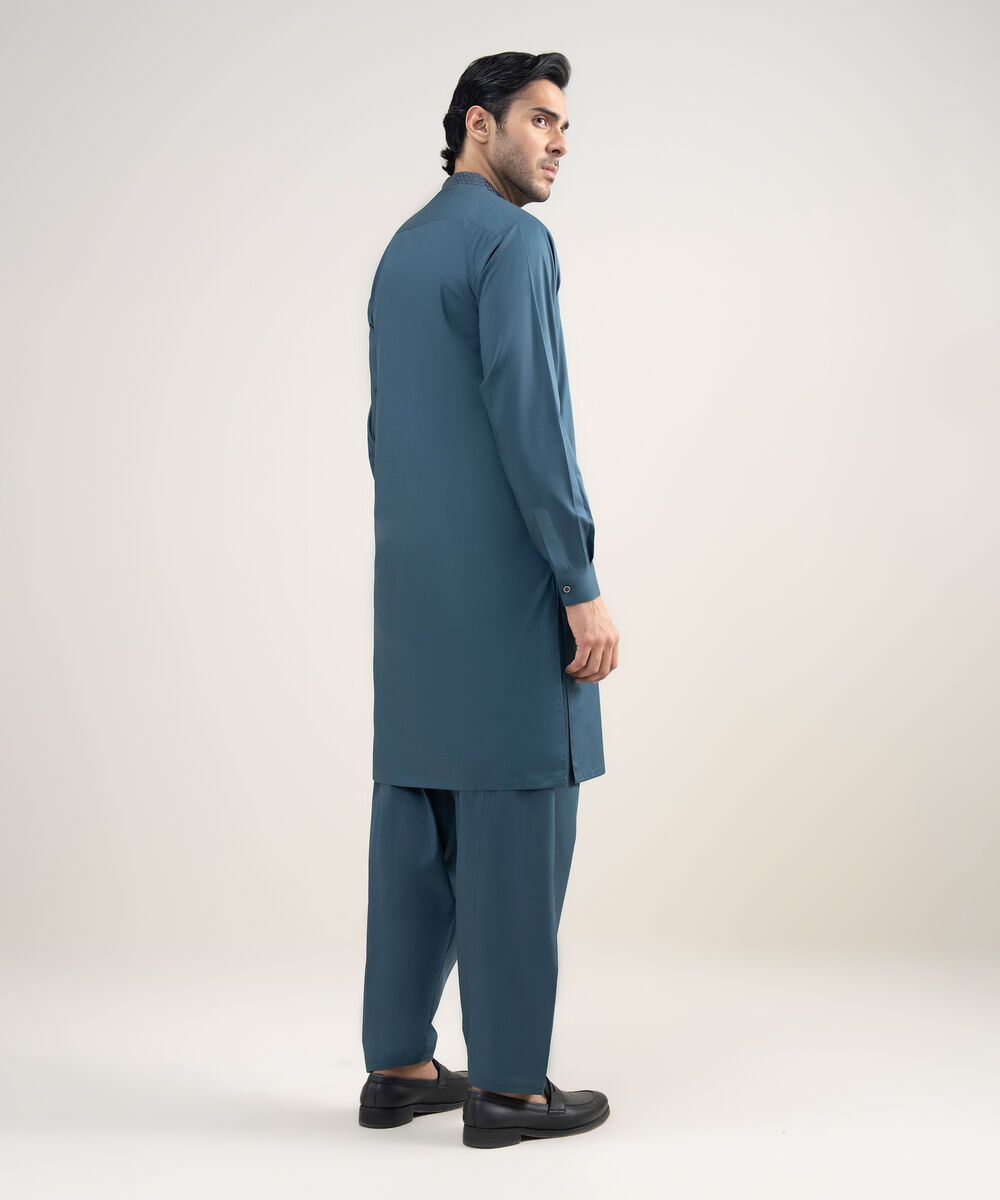 Men's Stitched Premium Cotton Teal Suit