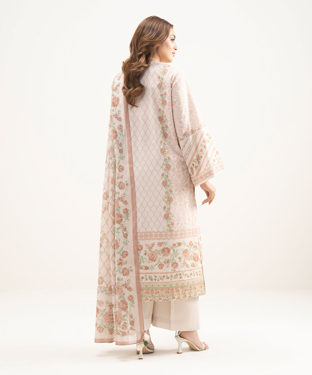 Women's Unstitched Lawn Printed Pink 3 Piece Suit