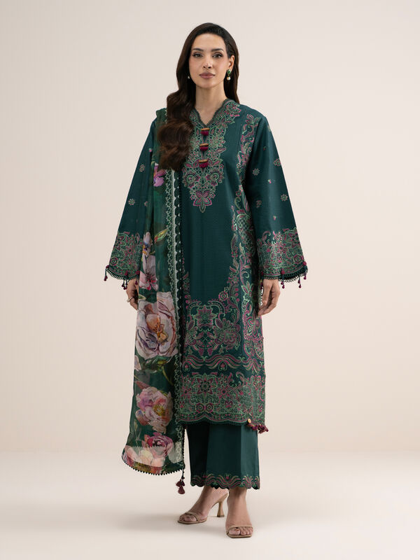 3 Piece - Embroidered Dobby Suit