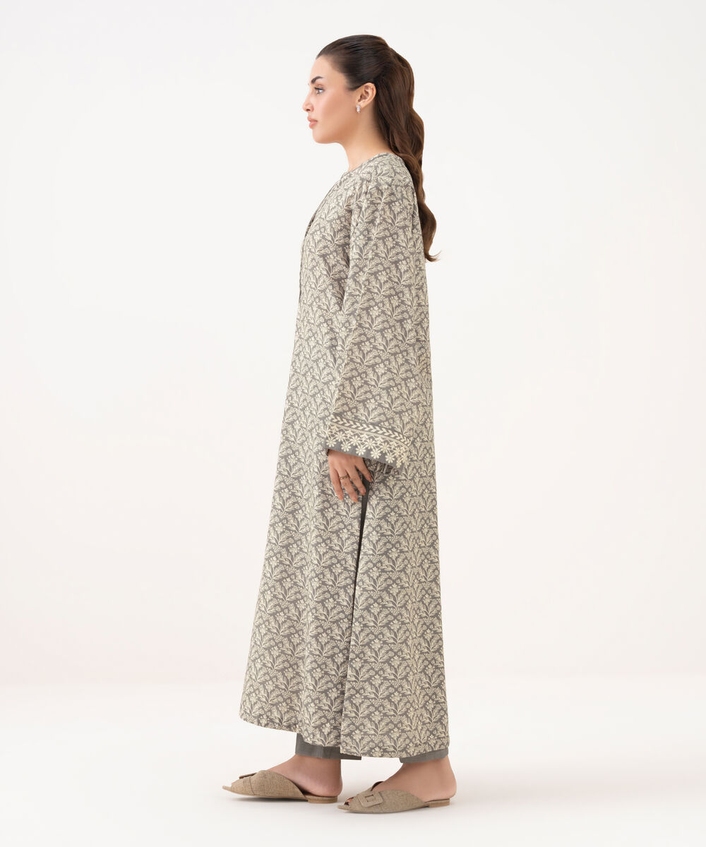 Women's Unstitched Light Khaddar Printed Grey 3 Piece Suit