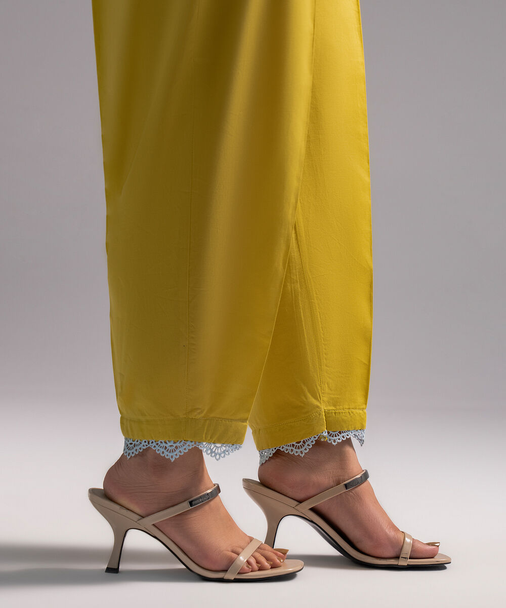 Women's RTW Cambric Solid Yellow Straight Pants