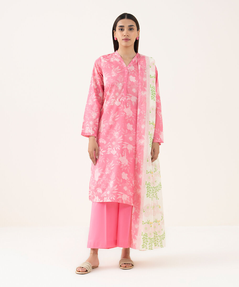 Women's RTW Dobby Pink Printed Straight Shirt