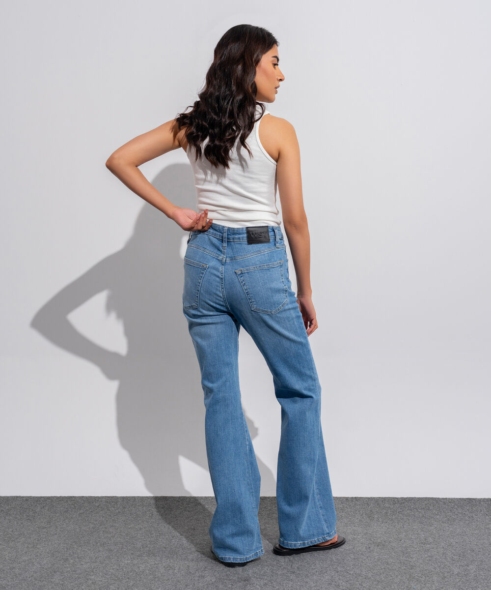 Women's Western Wear Denim Flared Fit Indigo Blue - Light Worn Jeans