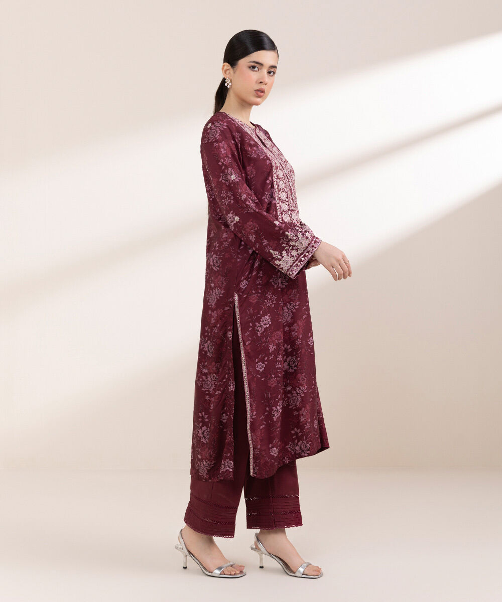 Women's Pret Arabic Lawn Red Embroidered A-Line Shirt