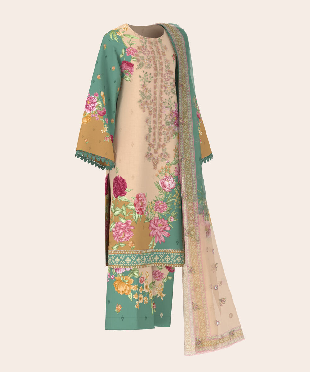 Women's Unstitched Lawn Multi  Embroidered 3 Piece Suit