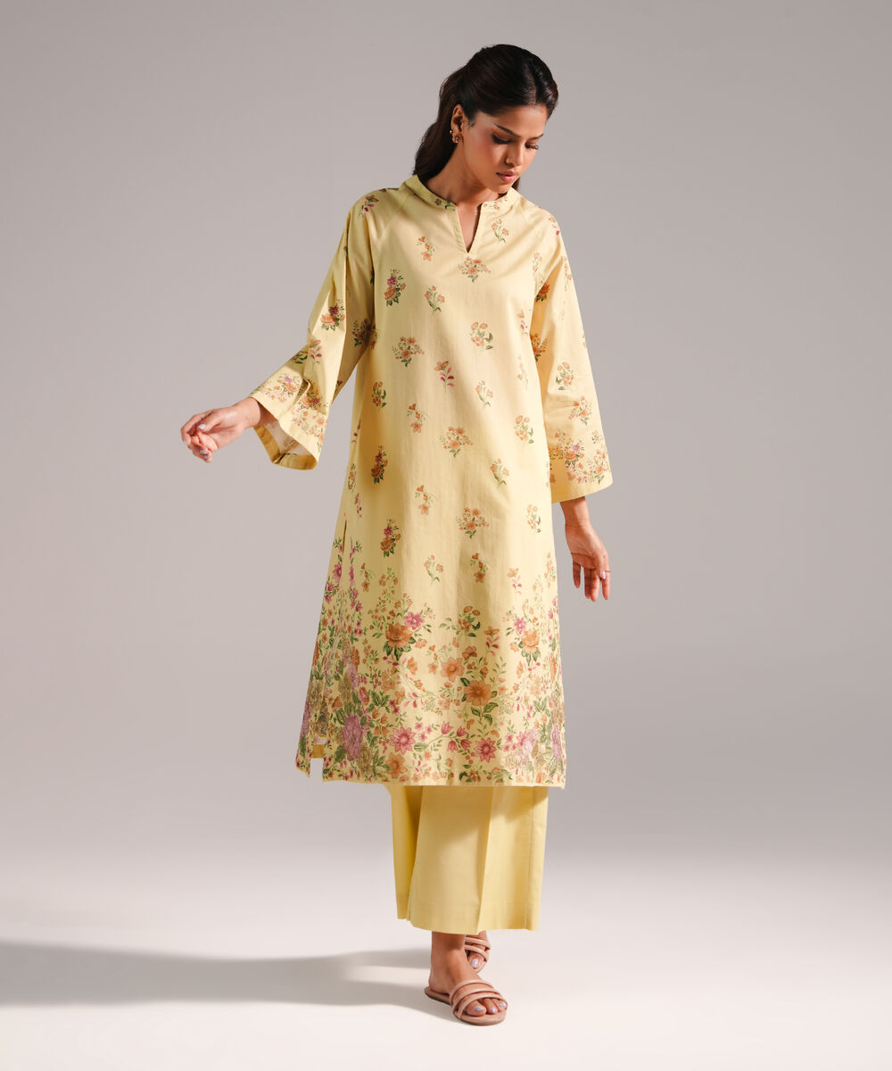 Women's RTW Lawn Embroidered Lime Yellow 2 Piece Suit