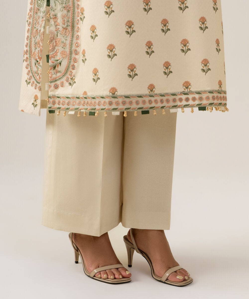 Women's Unstitched Bemberg Tissue Printed Off White 3 Piece Suit