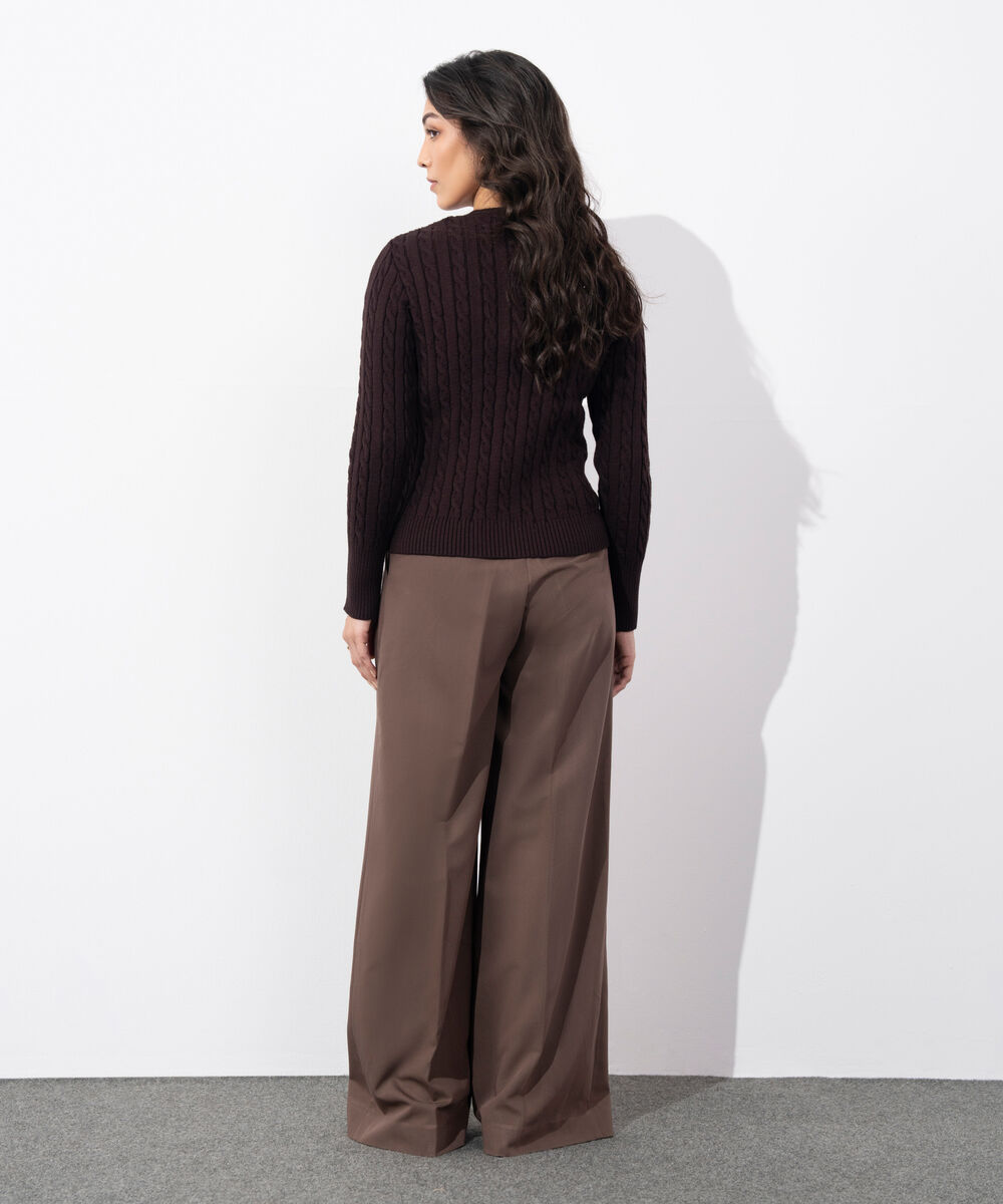 Women's Western Wear Brown Cable Knit Sweater