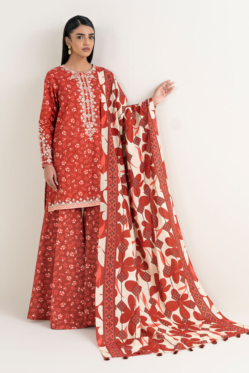 3 Piece - Embroidered Khaddar Suit