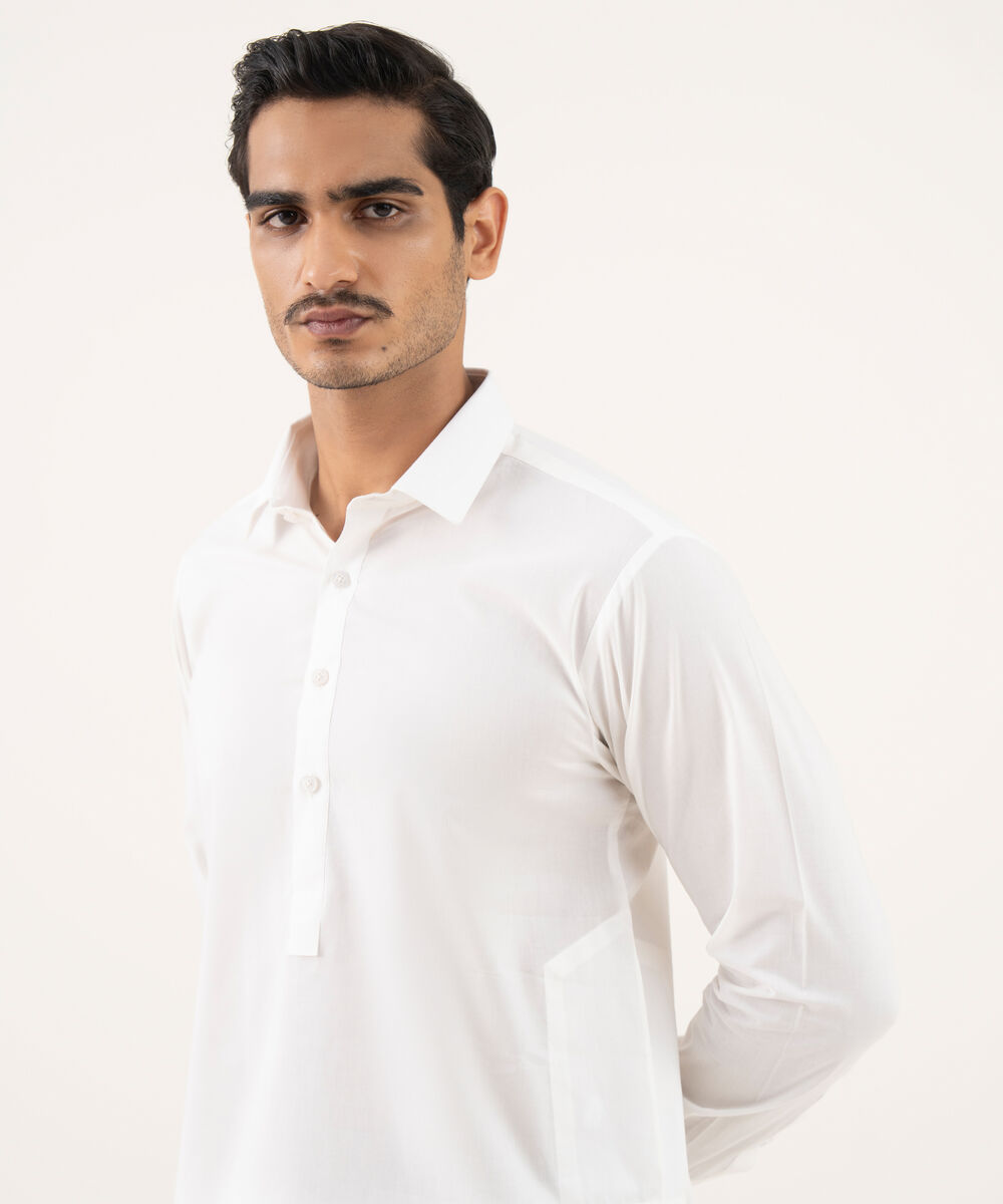 Men's 100% Cotton Plain Off-White Kurta Shalwar