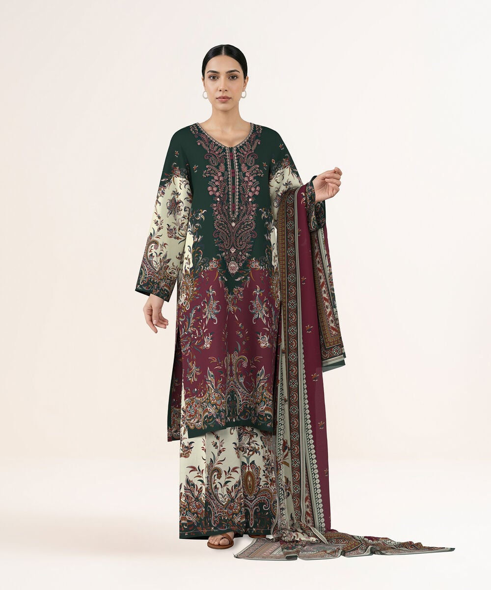 Women's Unstitched Lawn Multi Embroidered 3 Piece Suit