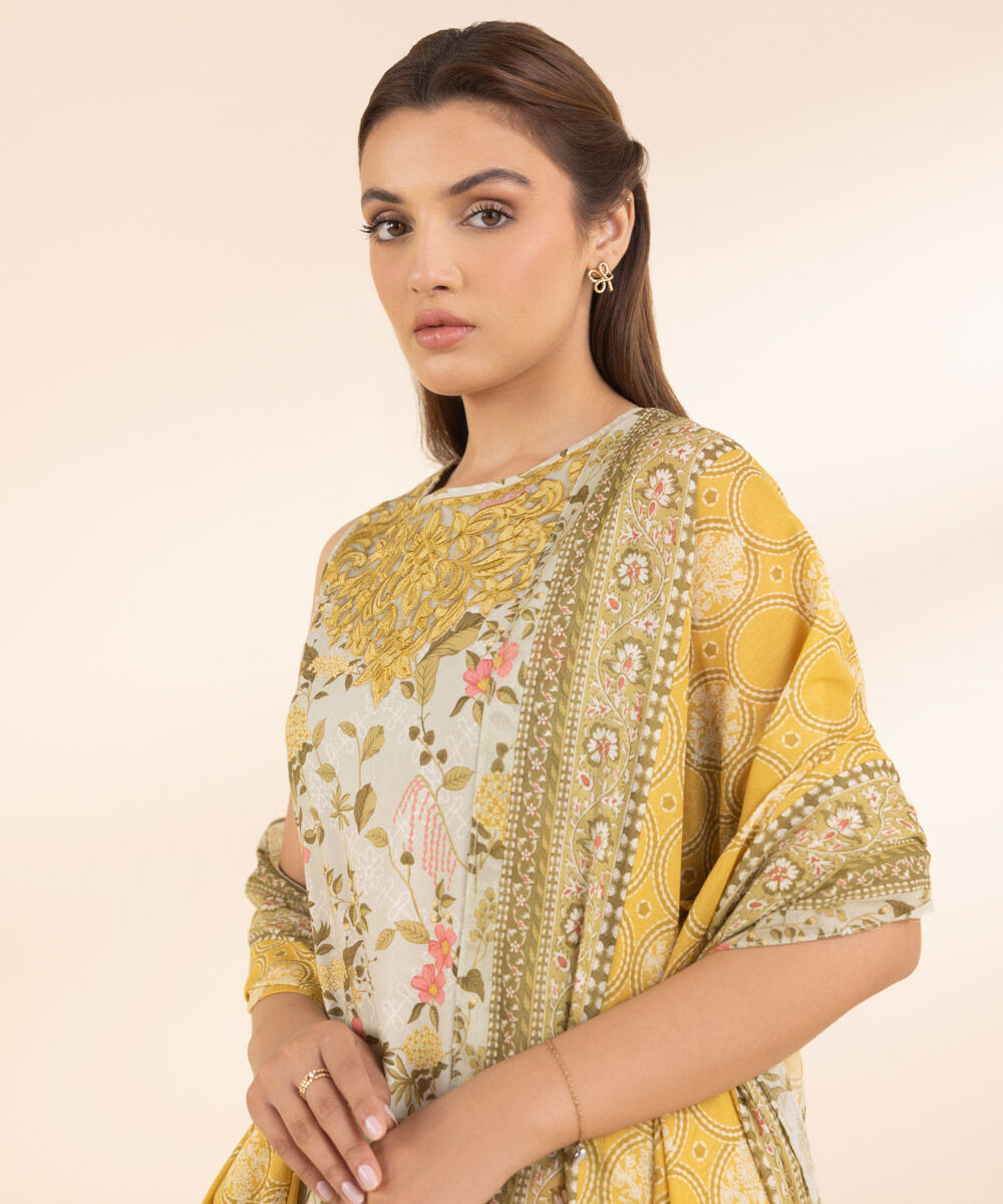 Women's Unstitched Lawn Embroidered Multi 3 Piece Suit