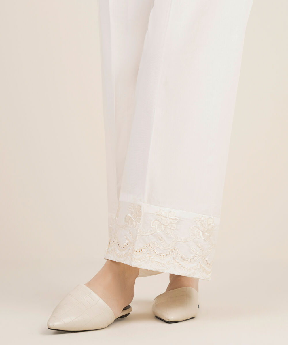 Women's RTW Cotton Embroidered White Culottes