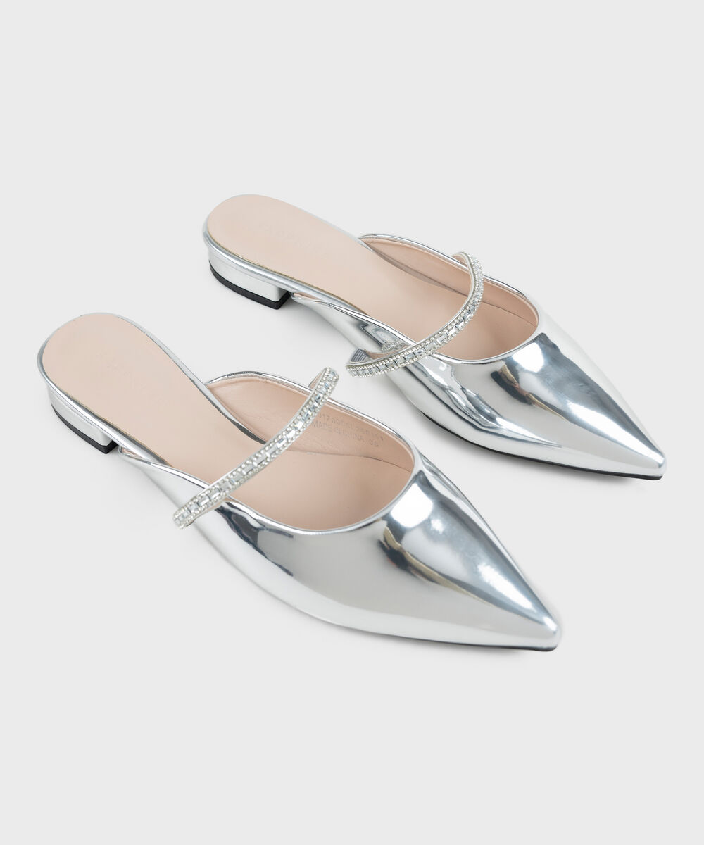 Women's Silver Embellished Mules