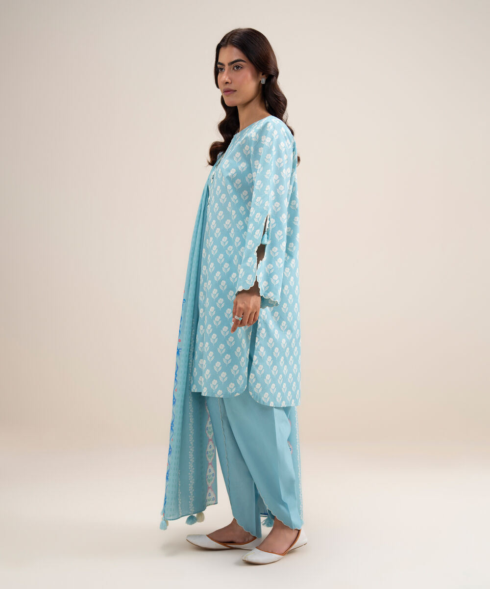Women's Unstitched Lawn Printed Ice Blue 3 Piece Suit