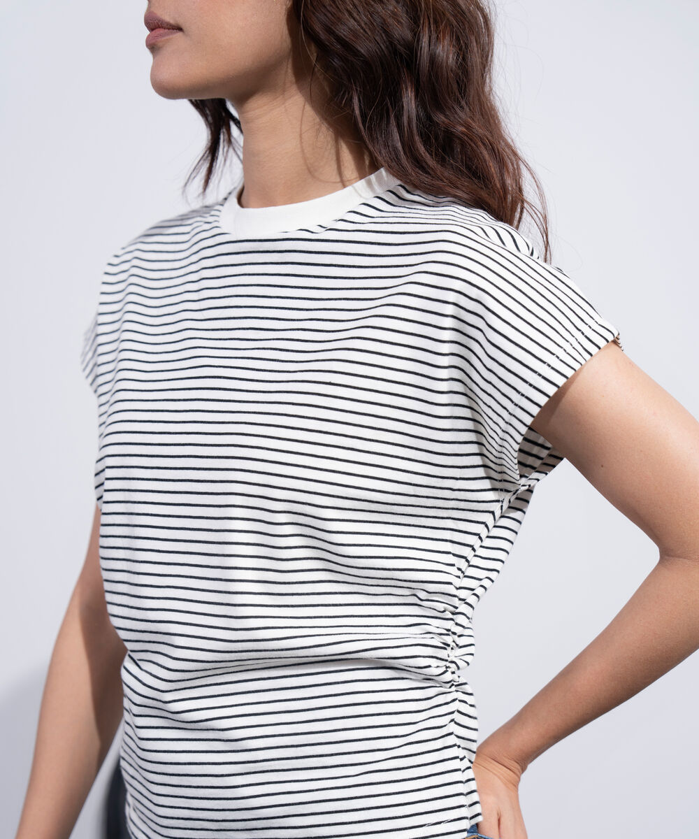 Women's Western Black And White Yarn Dyed Waist Cinched T-Shirt