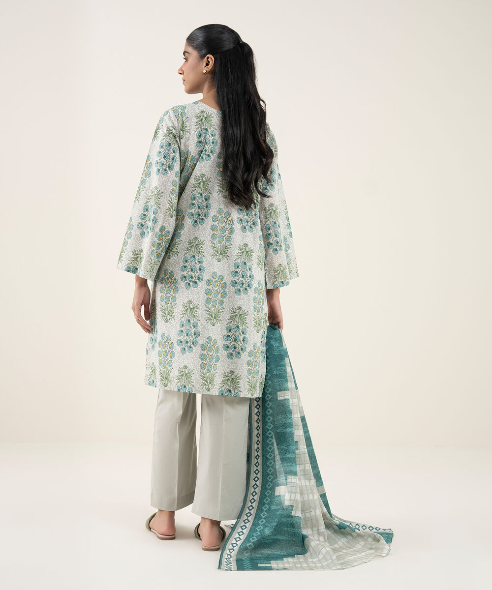 Women's Unstitched Lawn Printed Green 3 Piece Suit