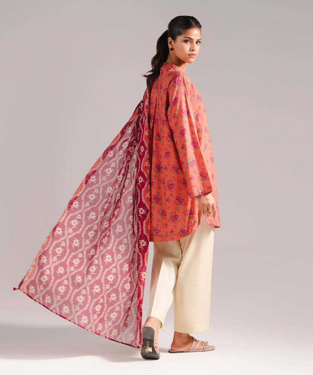 Women's RTW Cotton Viscose Printed Coral 2 Piece Suit