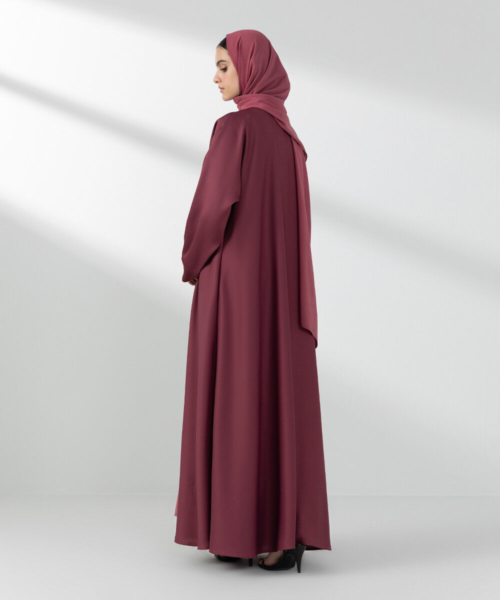 Woman - Red Double Layered Abaya Set