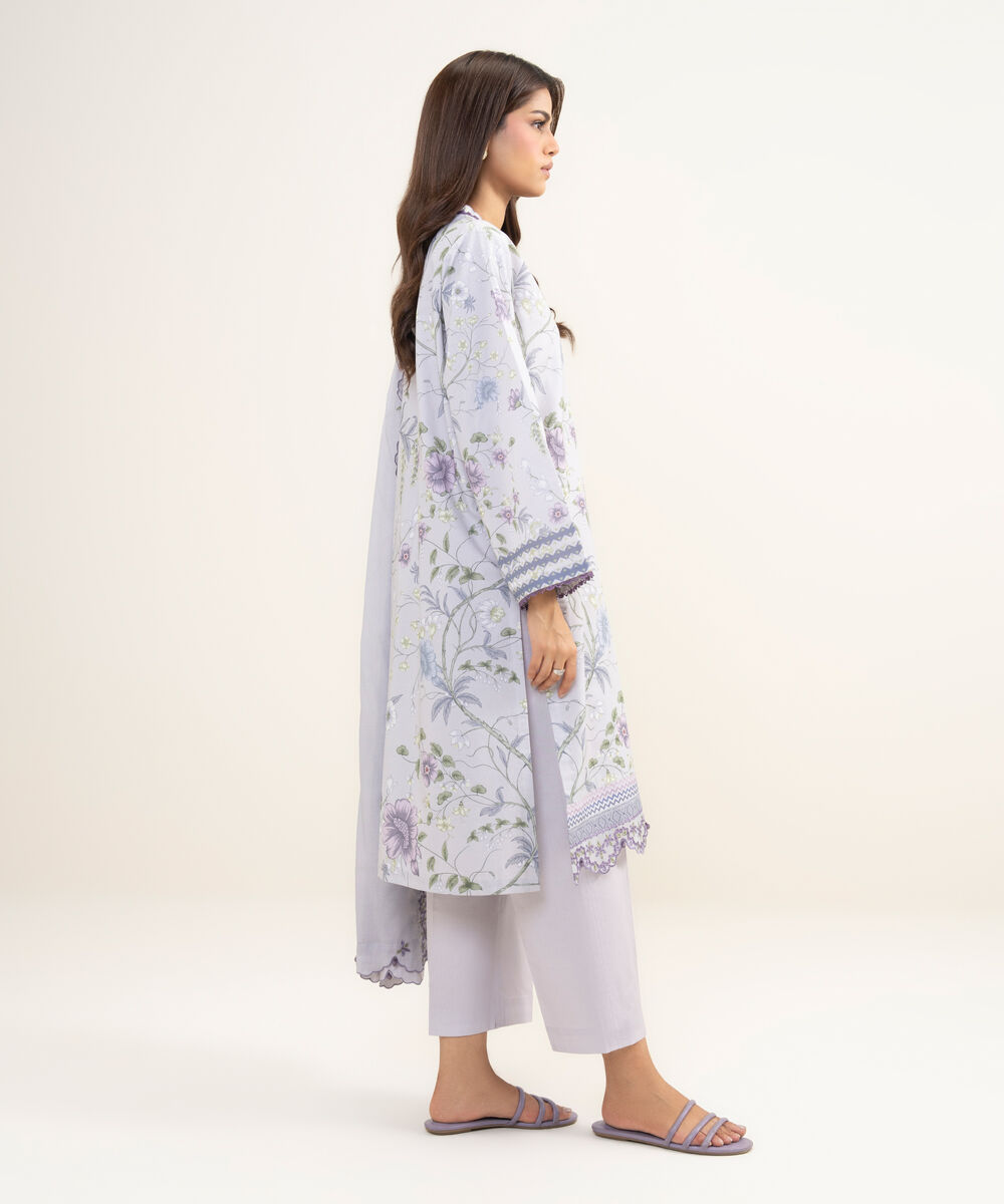 Women's Unstitched Lawn Embroidered Purple 3 Piece Suit