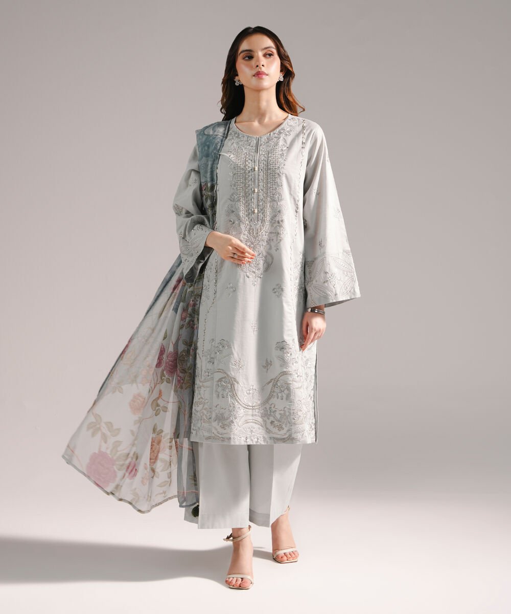 Blended Chiffon Printed Grey Dupatta
