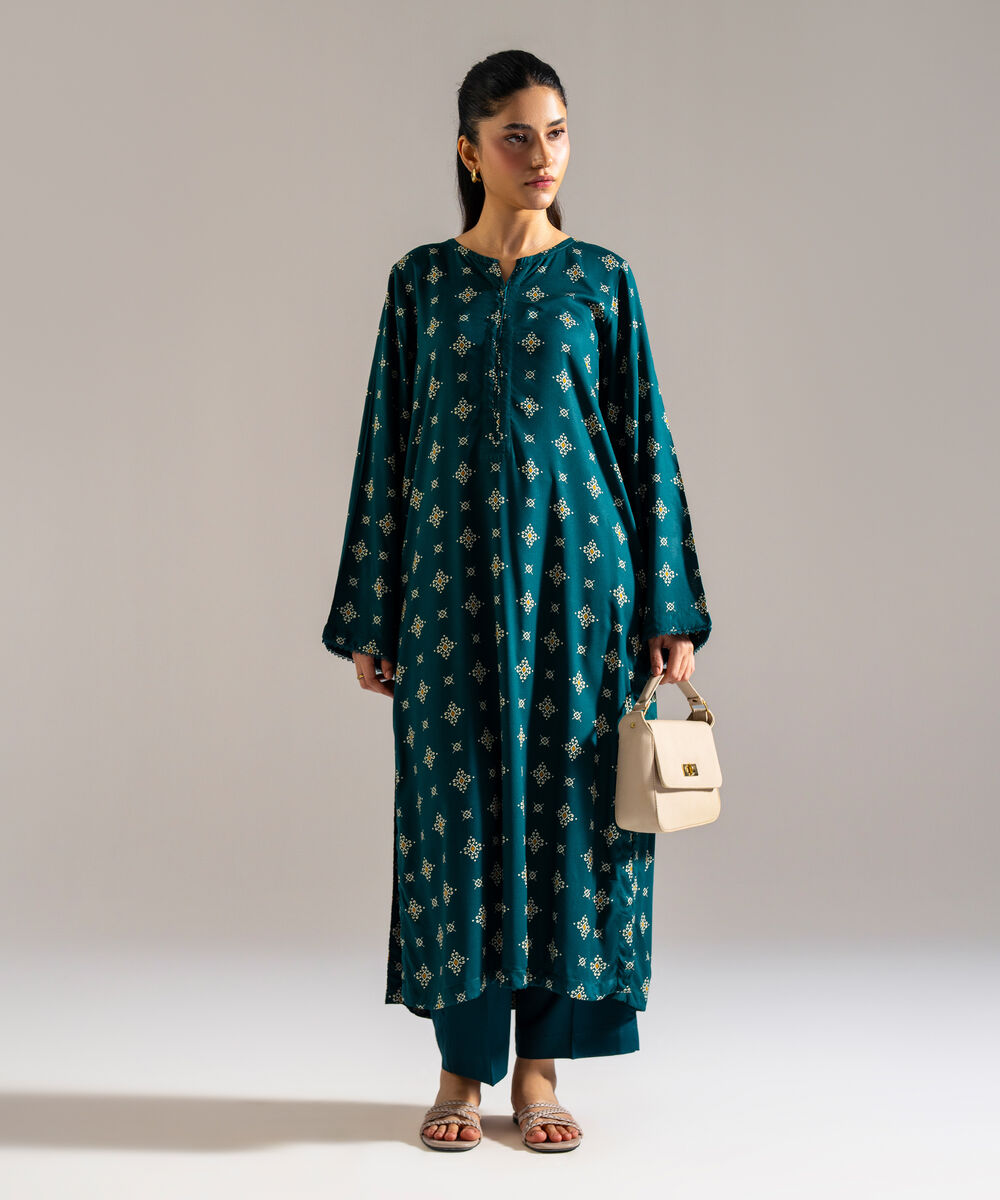 Women's RTW Arabic Lawn Printed Green 2 Piece Suit