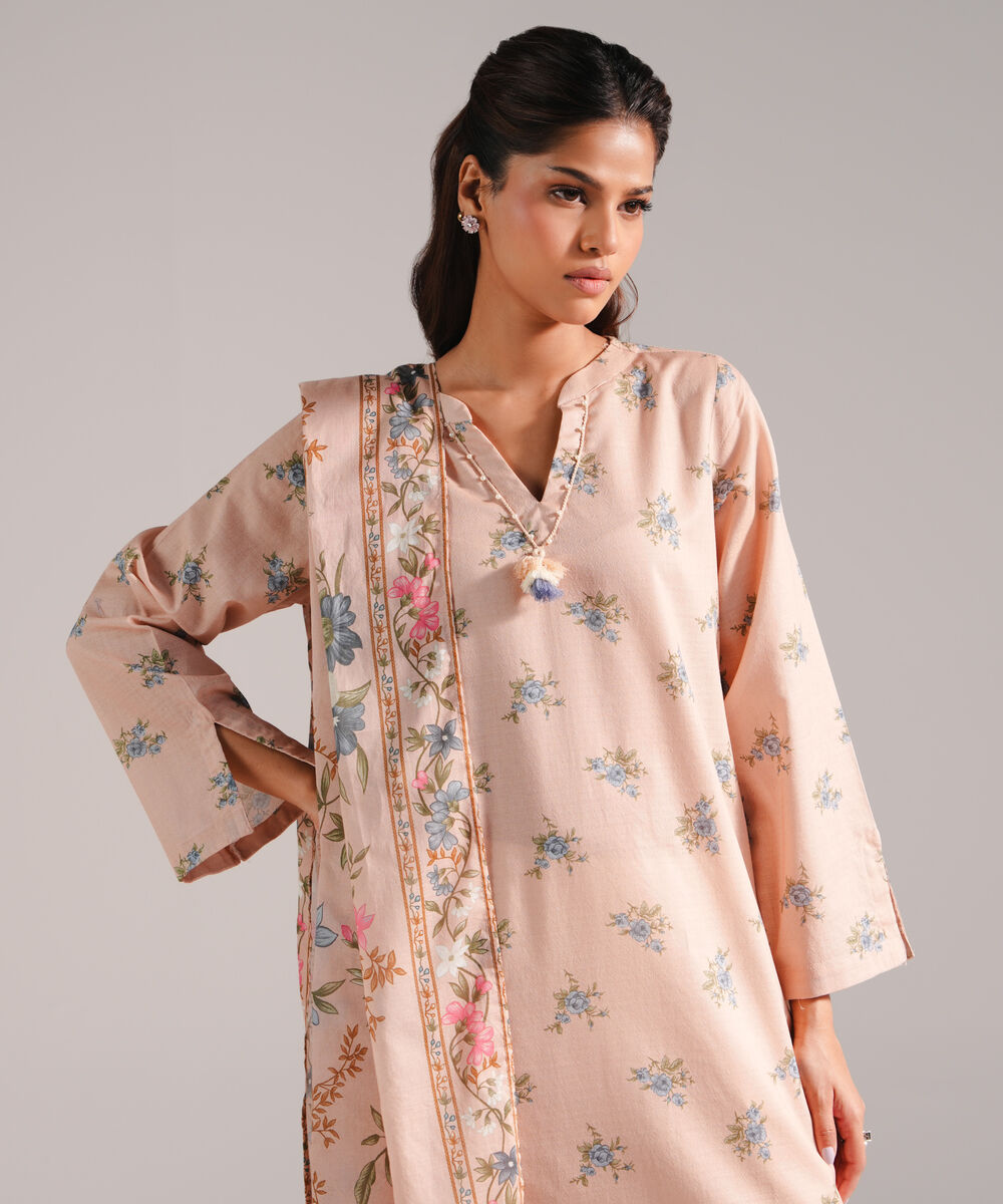 Women's RTW Dobby Printed Peach 2 Piece Suit