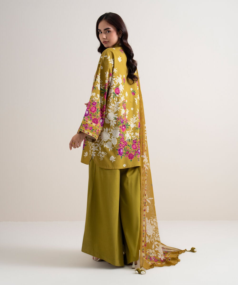 Women's Unstitched Arabic Lawn Printed Brown