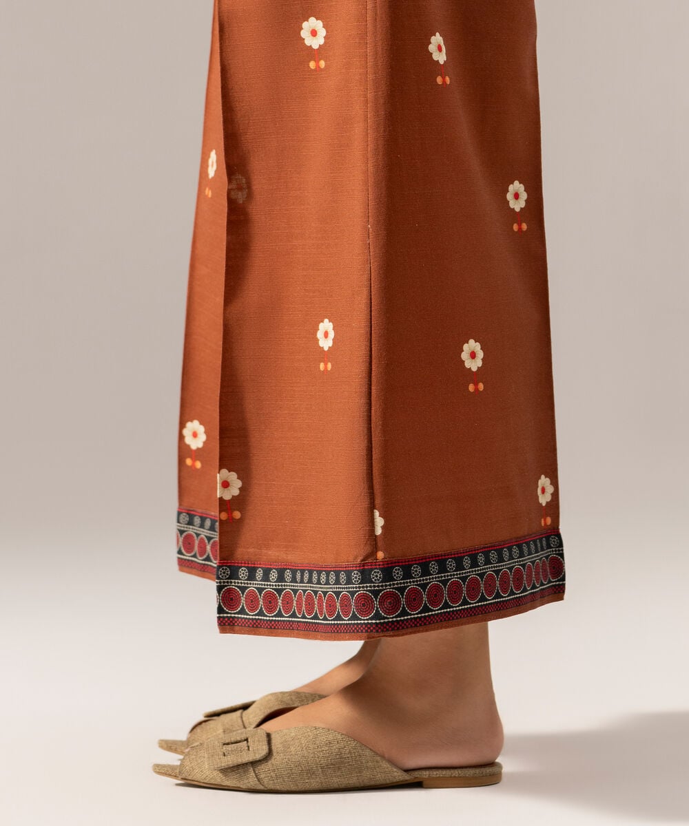 Women's RTW Printed Brown Khaddar Flared Pants