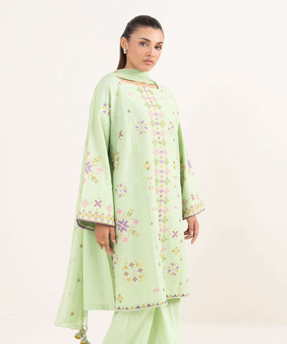 Women's Unstitched Dobby Dyed Three Piece Suit