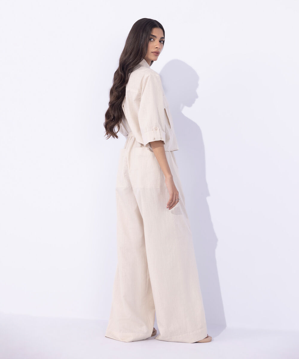 Women's Western Wear Beige Linen Blend Pull On Trousers