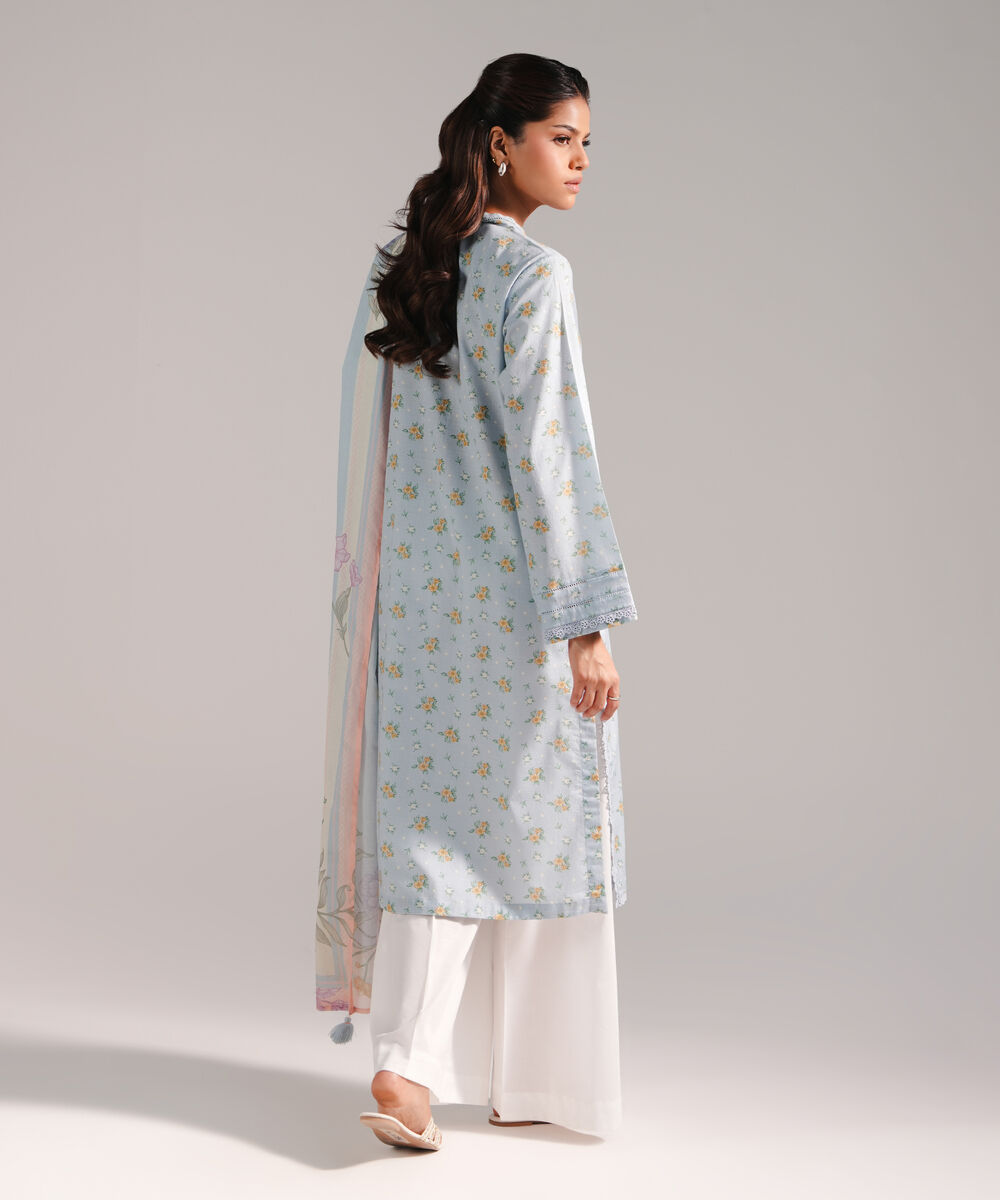 Women's RTW Dobby Printed Light Blue 2 Piece Suit