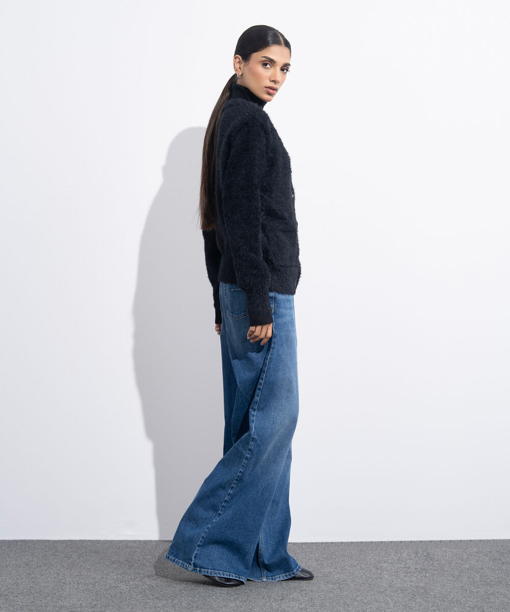 Women's Western Wear Black Fuzzy Knit Cardigan