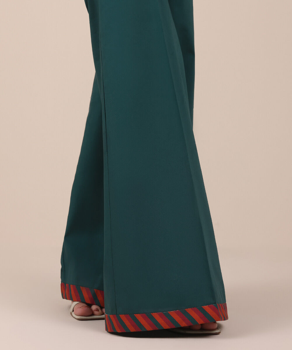 Women's Unstitched Cotton Solid Green Trousers