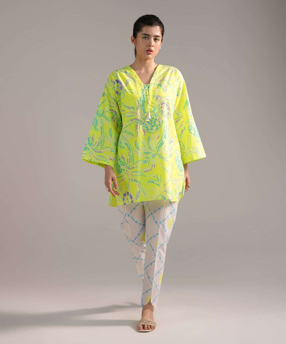 Women's RTW Dobby Printed Neon Green 2 Piece Suit