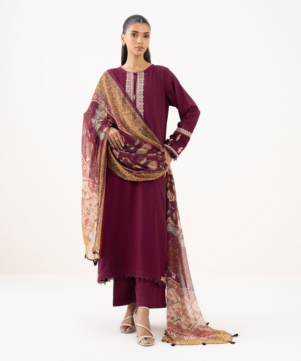 Blended Chiffon Printed Purple Dupatta