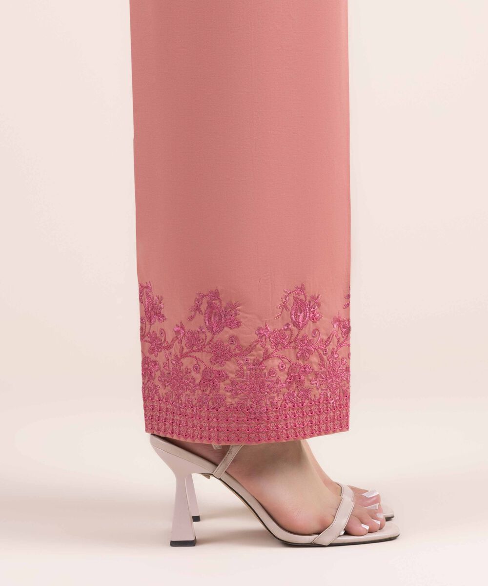 Woman - Pink Embroidered Cambric Straight Pants